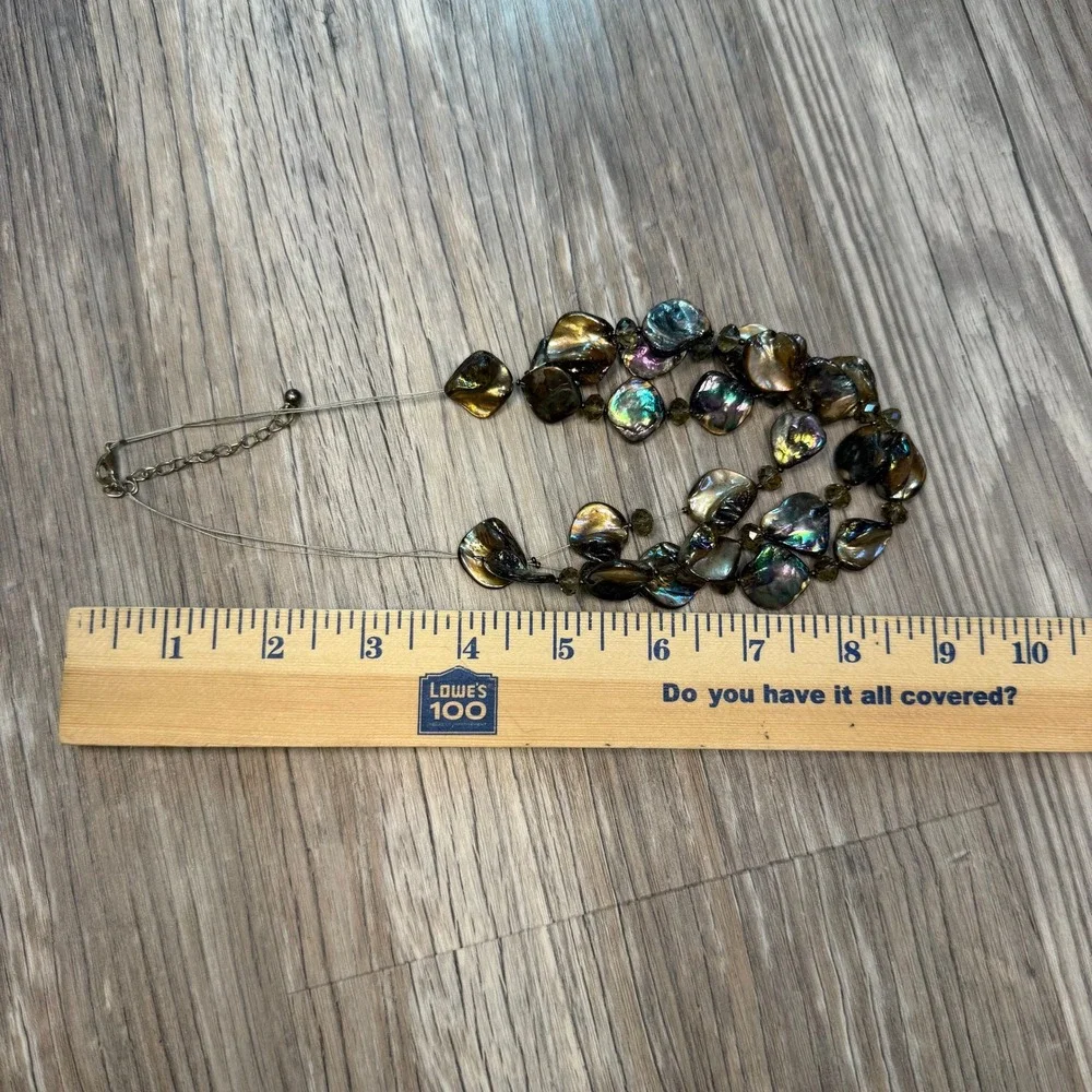 Vintage Abalone Shell Multi Strand Statement Necklace‎ Earrings Set Iridescent